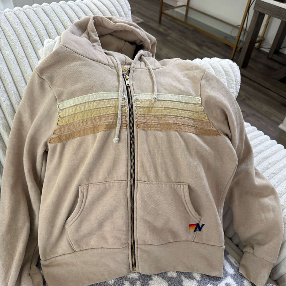 Aviator Nation 5 Stripe Zip Hoodie in Sand color Barely worn super comfortable